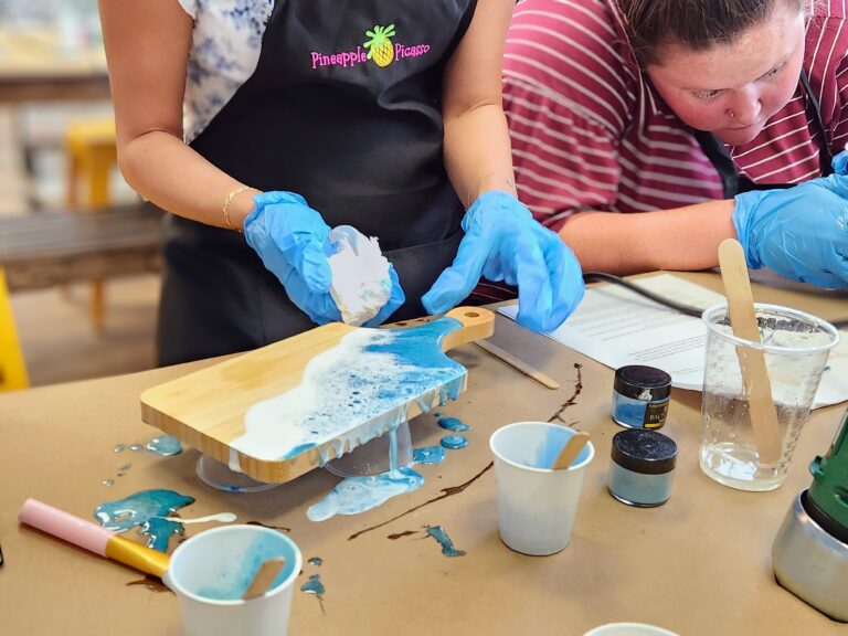 A resin art class at Pineapple Picasso