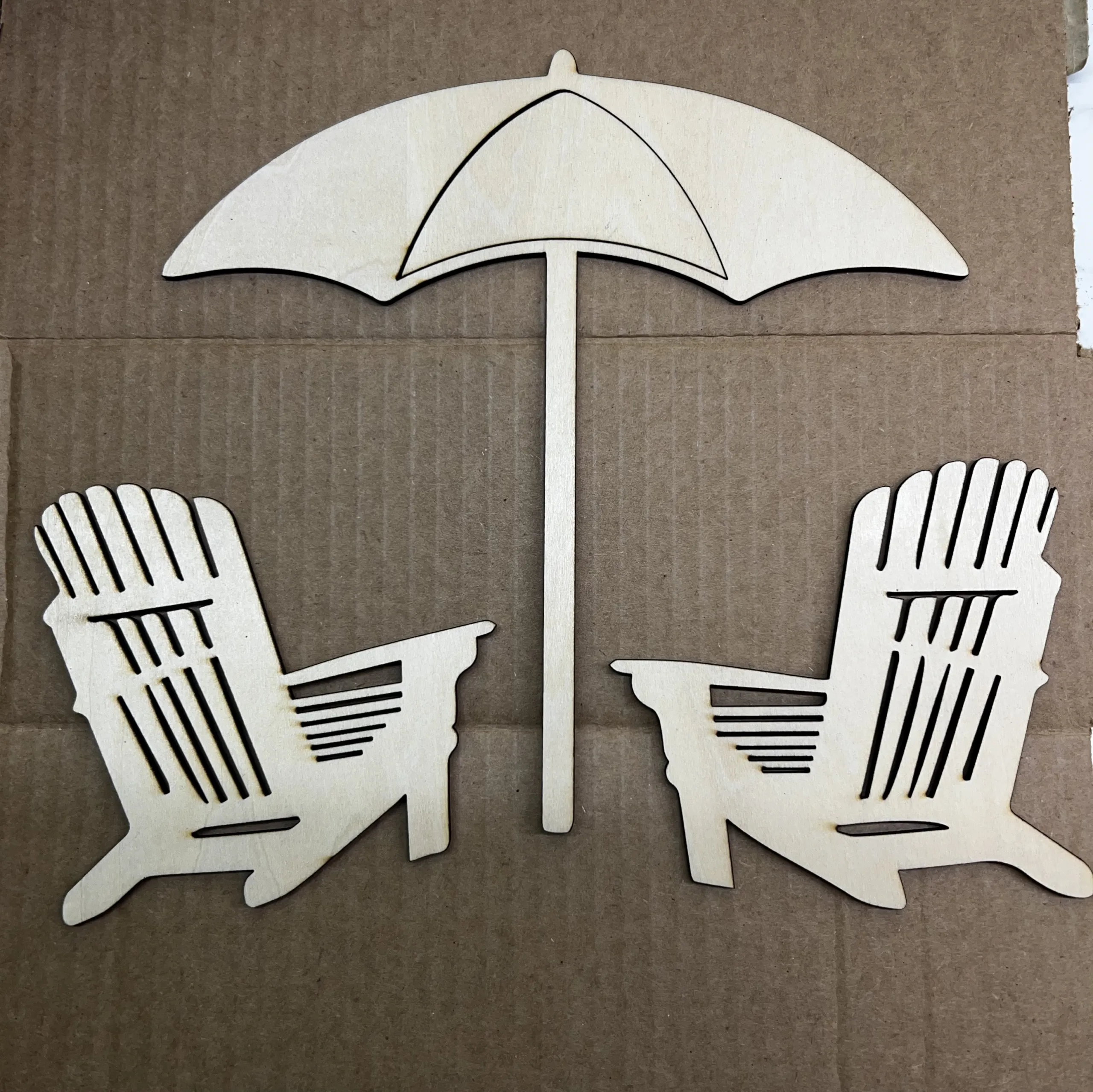 Wood Cut-Outs Beach Chairs and Umbrella