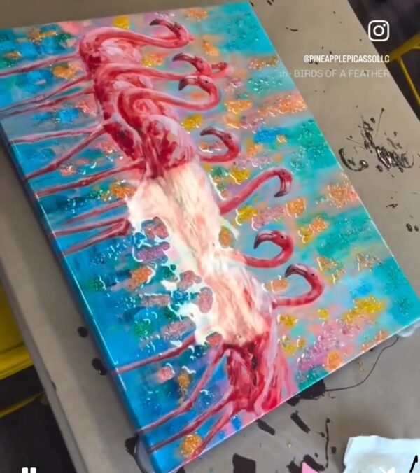 Class: Embellish Flamingos 12×18 with Stacey